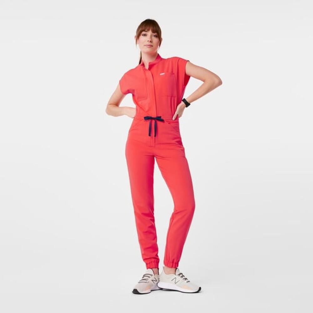 Figs Rafaela Cargo Scrub Jumpsuit XXL Fiery Coral Technical Jogger
